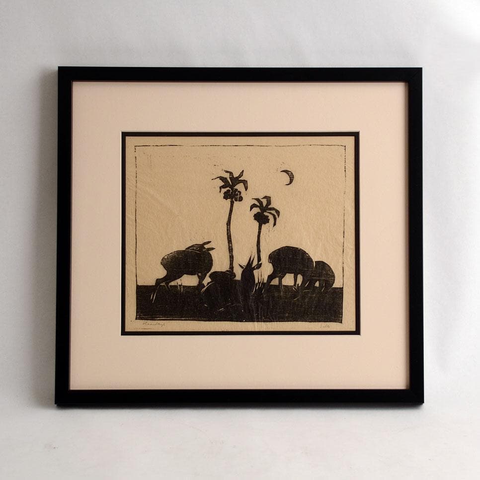 Black and white wood block print of animals by Axel Salto N6647 - Freeforms