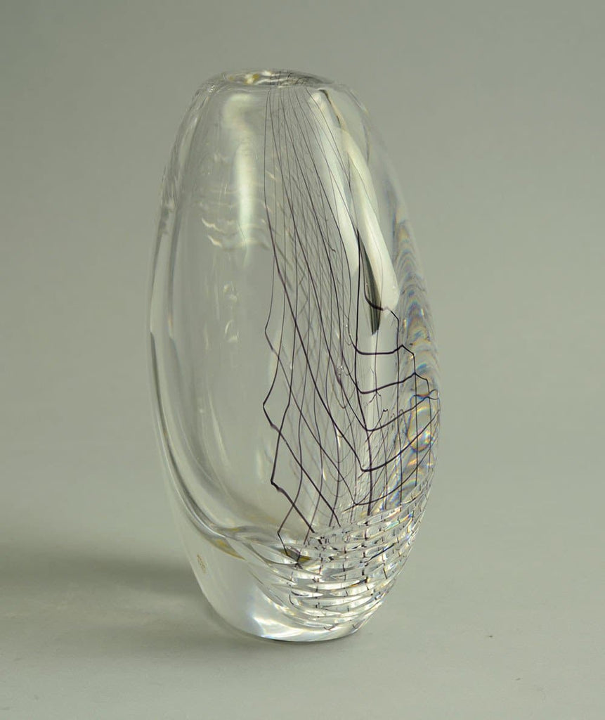 "Black Net" glass vase by Vicke Lindstrand for Kosta N5501 - Freeforms