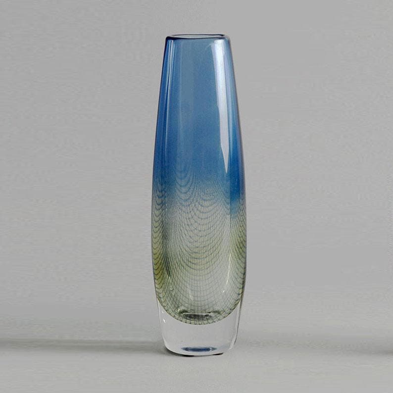 Blue glass "Kraka" vase by Sven Palmquist for Orrefors N7317a - Freeforms