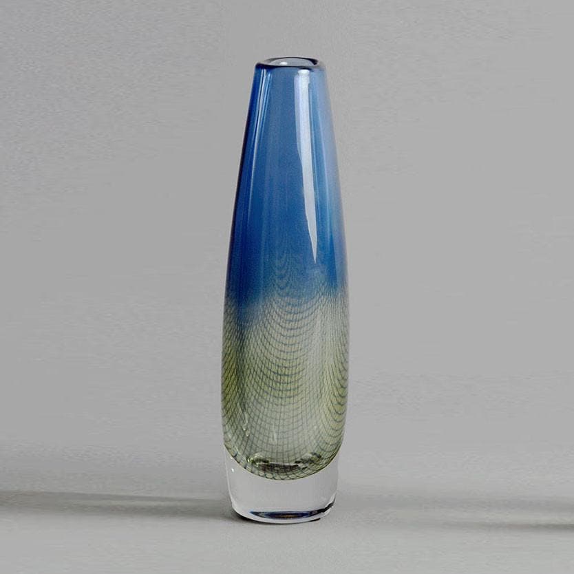 Blue glass "Kraka" vase by Sven Palmquist for Orrefors N7317a - Freeforms
