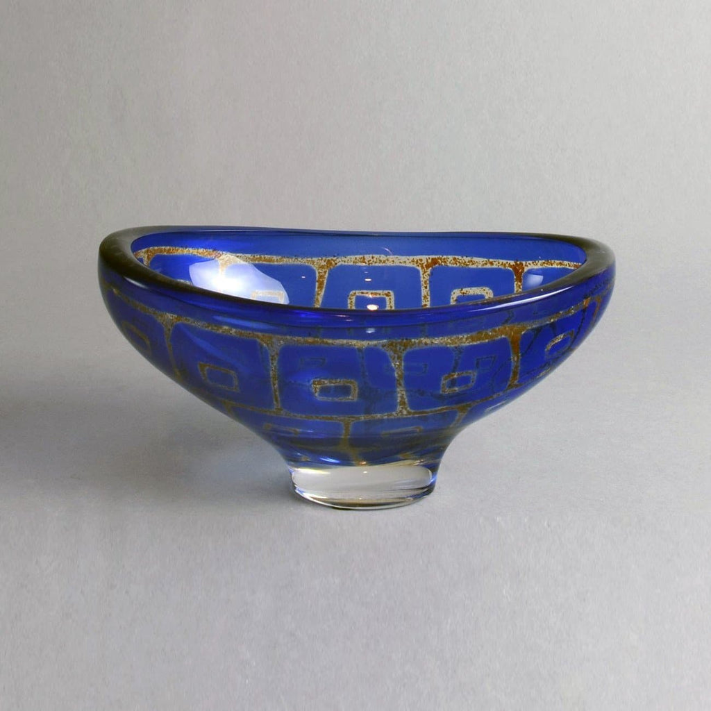 Blue glass "Ravenna" bowl by Sven Palmquist for Orrefors N1665 - Freeforms