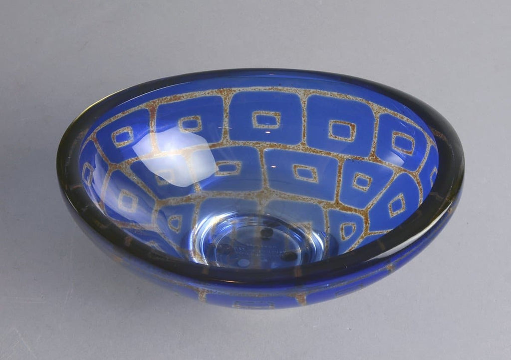 Blue glass "Ravenna" bowl by Sven Palmquist for Orrefors N1665 - Freeforms