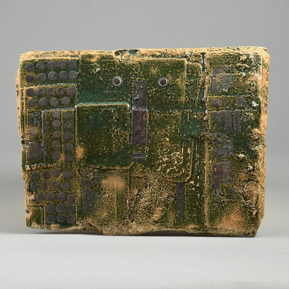 Borje Skohg, Gustavsberg, Sweden, stoneware tile with applied silver E7334 - Freeforms