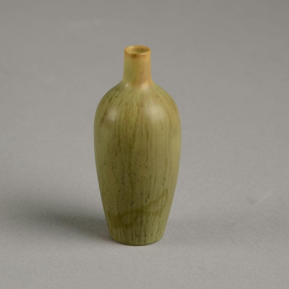 Carl Harry Stalhane for Rorstrand miniature vase with olive green haresfur glaze D6109 - Freeforms