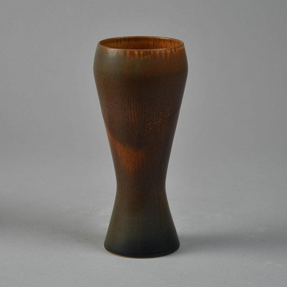Carl Harry Stålhane for Rörstrand vase with reddish brown haresfur glaze E7203 - Freeforms