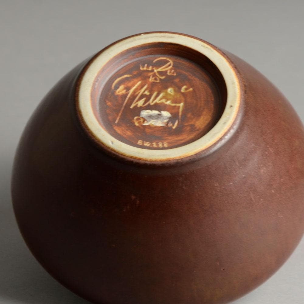 Carl Harry Stalhane stoneware bowl with brown matte glaze B3862 - Freeforms