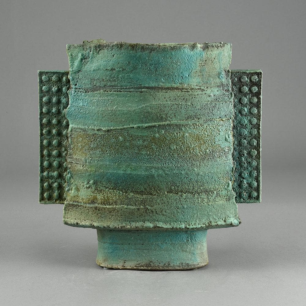 Colin Pearson unique stoneware "Winged Form" vase with pale blue glaze E7150 - Freeforms