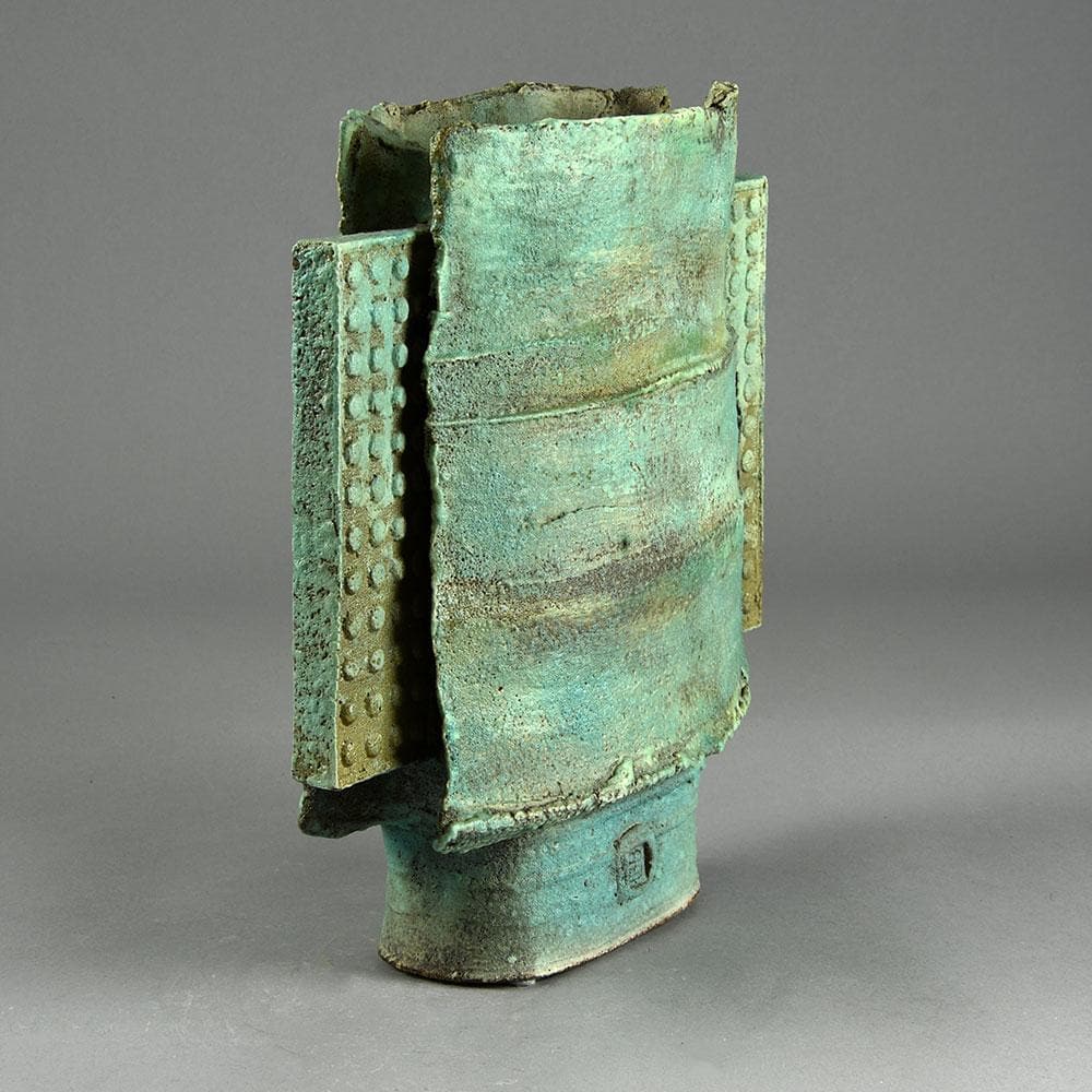 Colin Pearson unique stoneware "Winged Form" vase with pale blue glaze E7150 - Freeforms