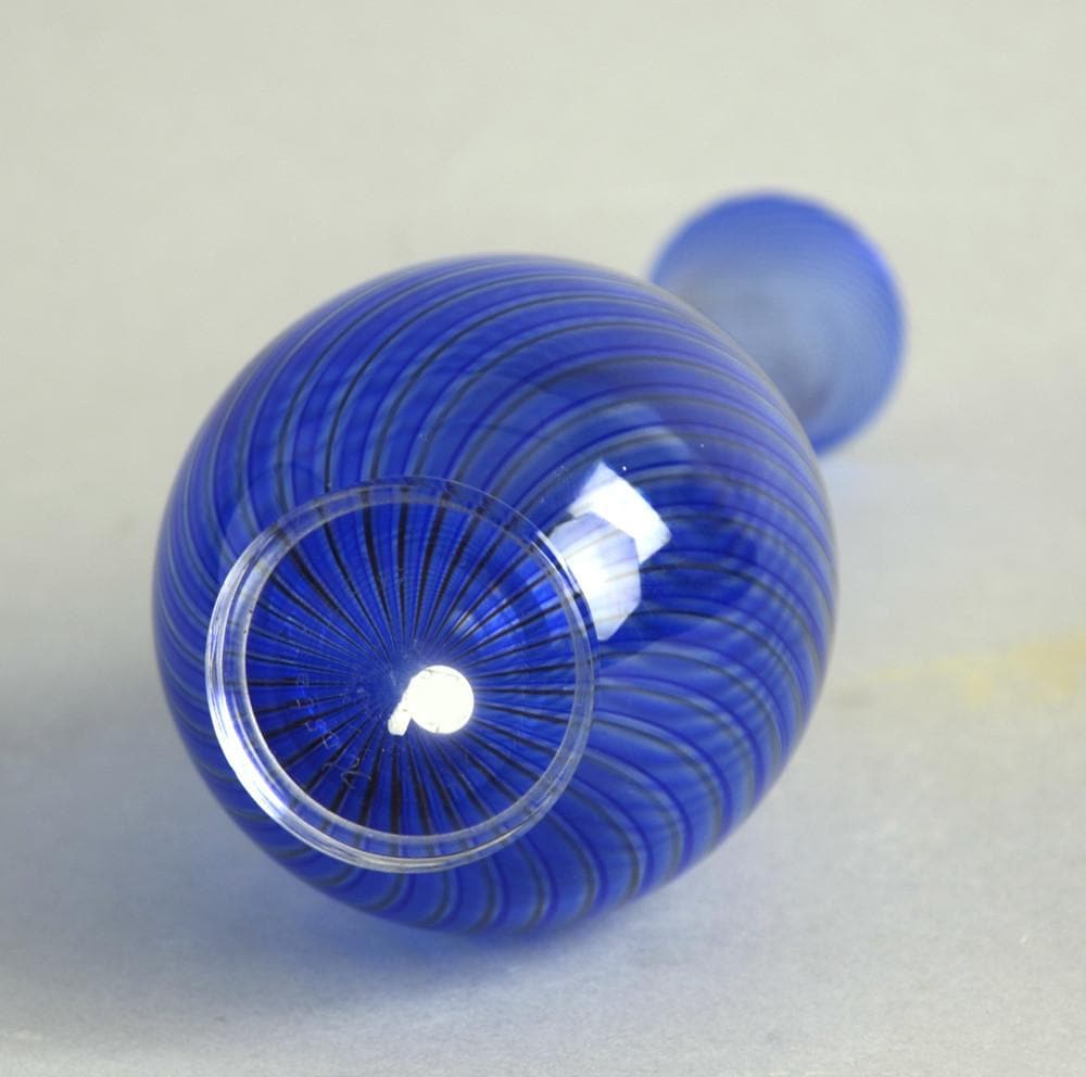 "Colora" blue glass vase by Vicke Lindstrand for Kosta marks