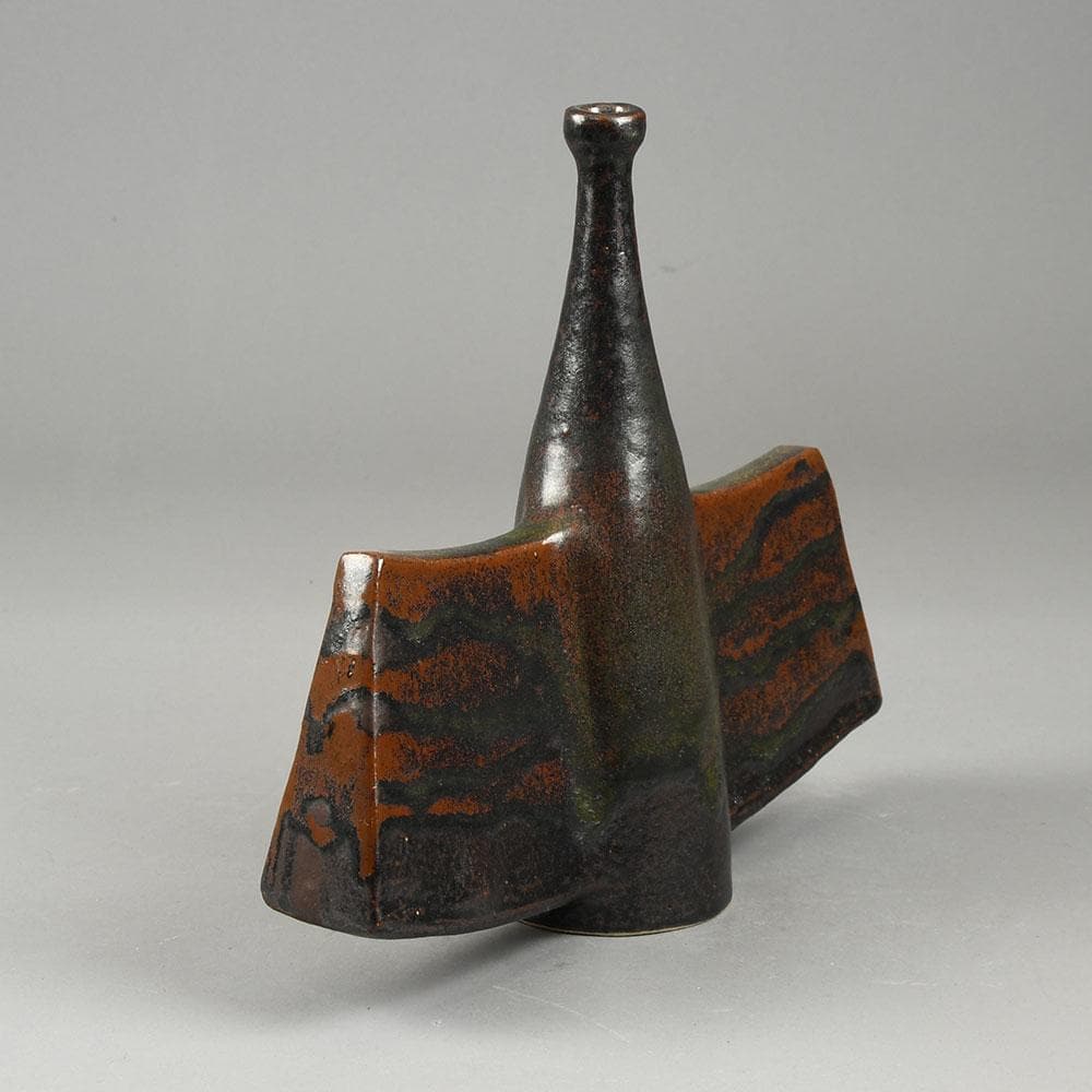 Dieter Crumbiegel, Germany, unique stoneware bottle vase with brown glaze E7135 - Freeforms