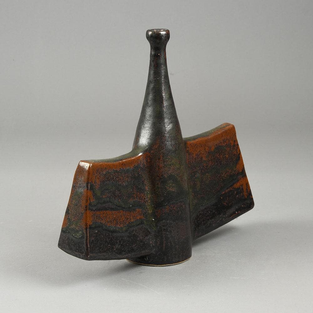 Dieter Crumbiegel, Germany, unique stoneware bottle vase with brown glaze E7135 - Freeforms