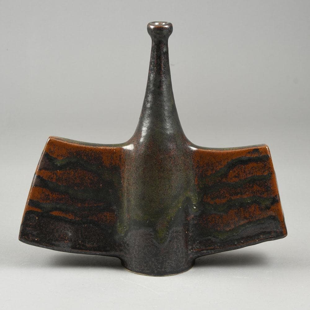 Dieter Crumbiegel, Germany, unique stoneware bottle vase with brown glaze E7135 - Freeforms