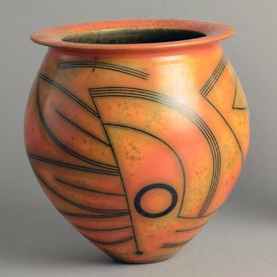Earthenware terra-sigillata smoke fired ceramic vase by Duncan Ross N9709 - Freeforms
