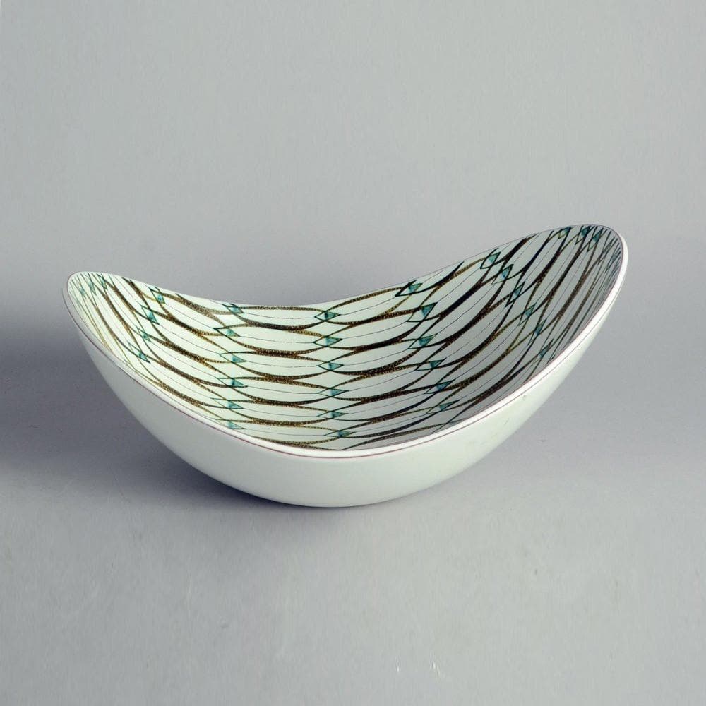 stig lindberg faience vase gustavsberg white blue brown