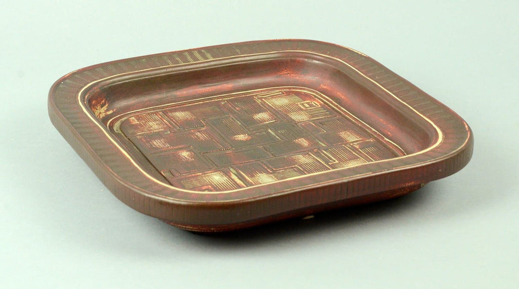 "Farsta" footed stoneware ware dish by Wilhelm Kage N1682 - Freeforms