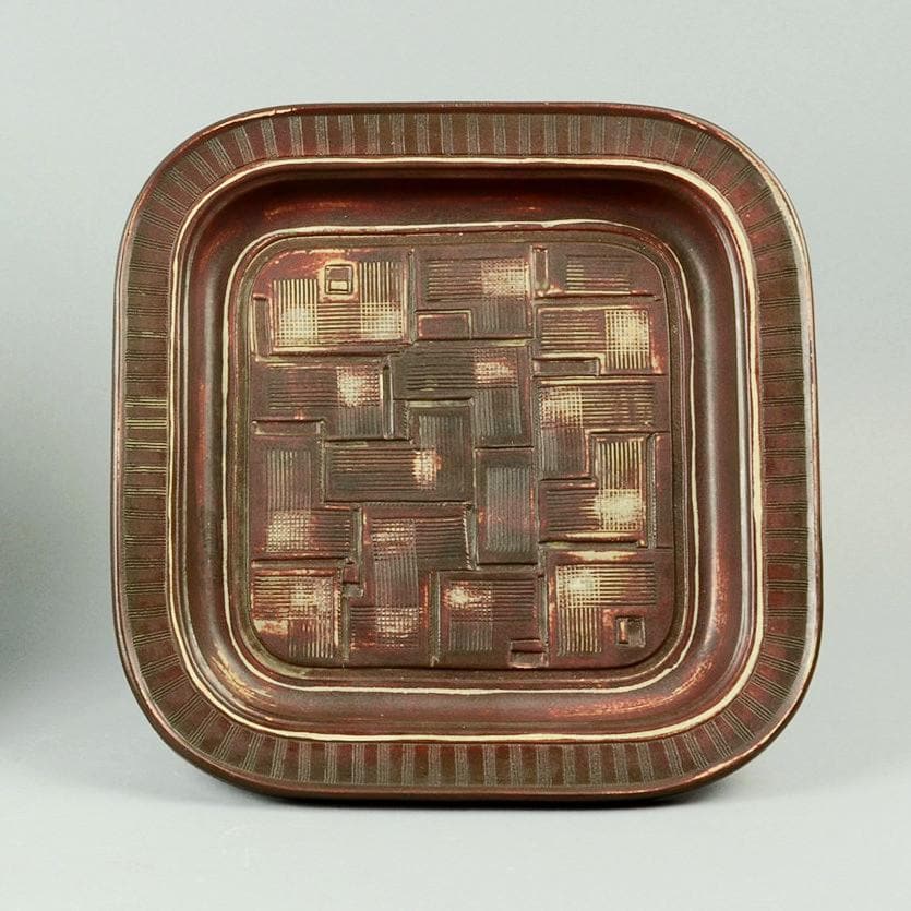 "Farsta" footed stoneware ware dish by Wilhelm Kage N1682 - Freeforms
