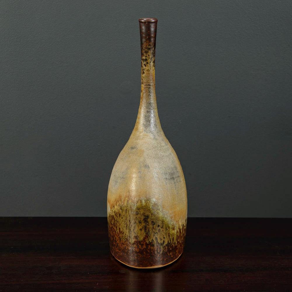 Görge Hohlt, Germany, unique stoneware vase with brown and beige glaze G9416 - Freeforms