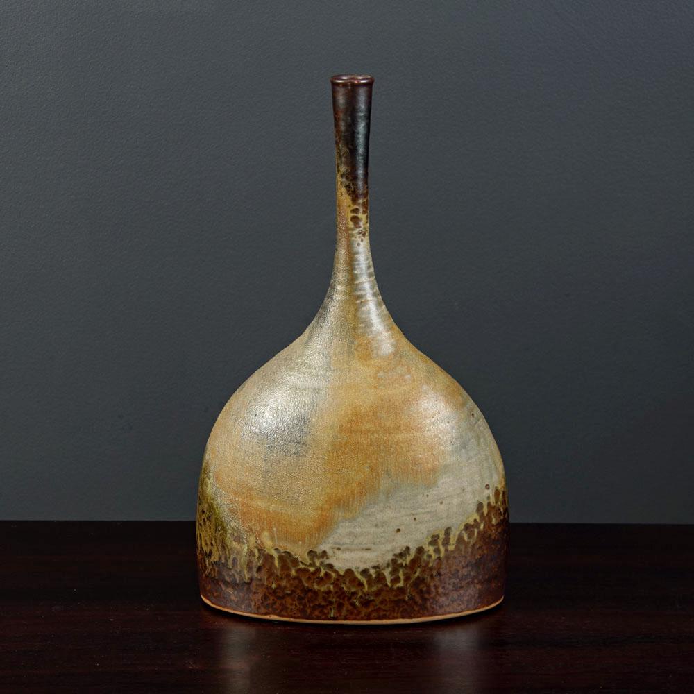 Görge Hohlt, Germany, unique stoneware vase with brown and beige glaze G9416 - Freeforms
