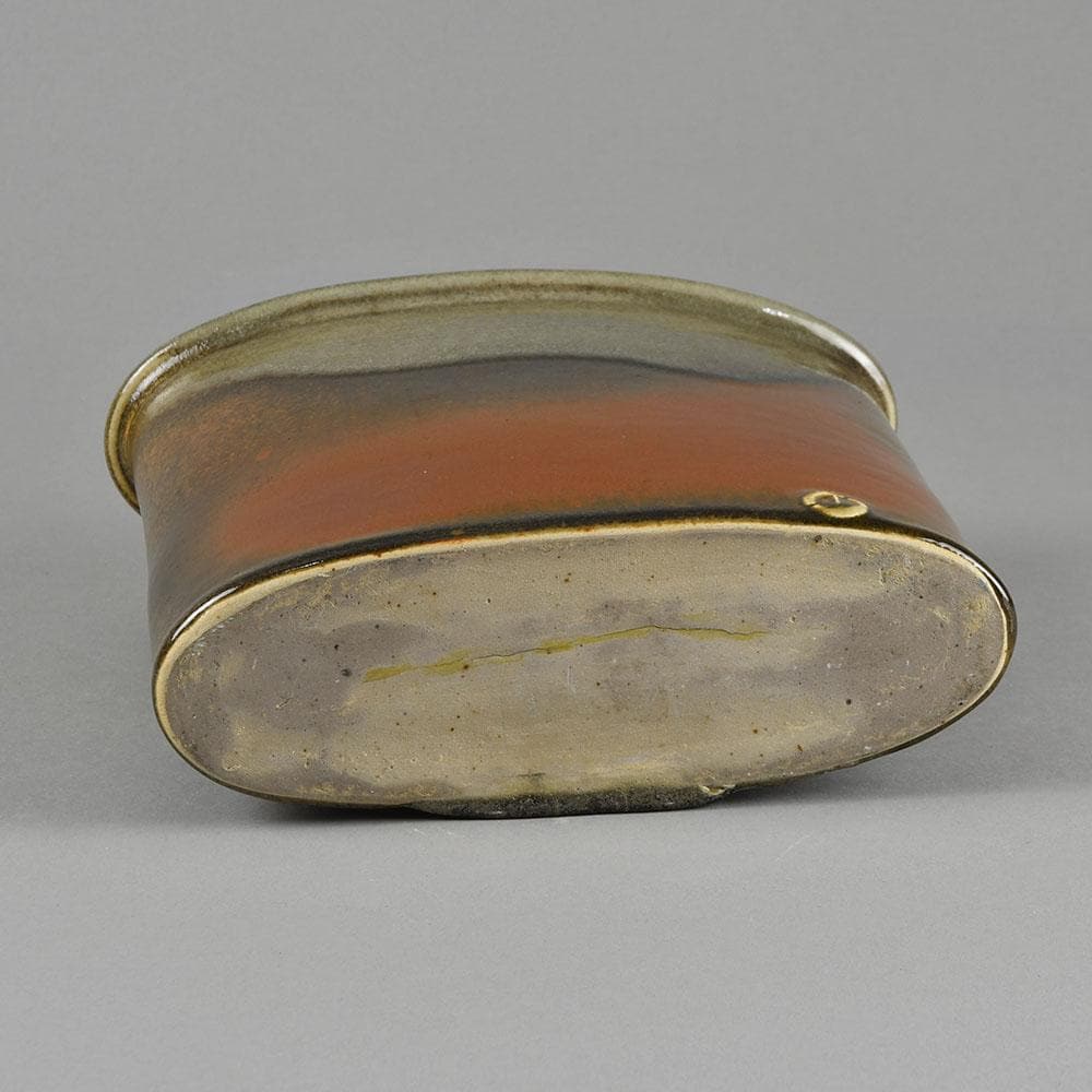 Gotlind Weigel, Germany stoneware flattened vase with glossy brown glaze E7255 - Freeforms