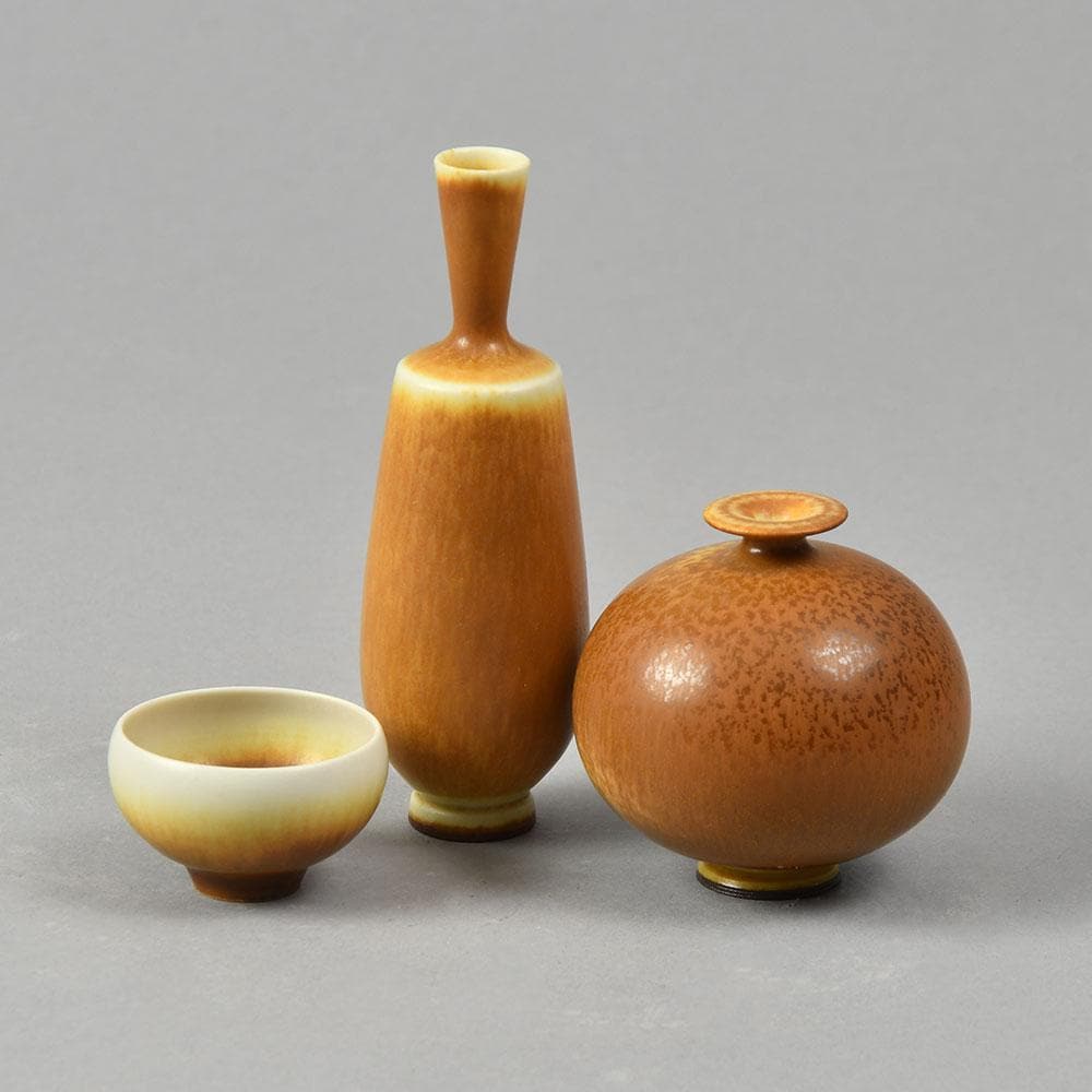 Group of miniatures with golden brown haresf glaze by Berndt Friberg for Gustavsberg - Freeforms