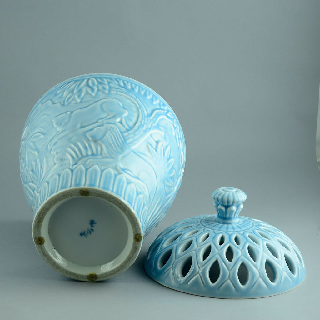 Gunnar Nylund for Rörstrand, large stoneware jar with glossy pale blue glaze N5477 - Freeforms