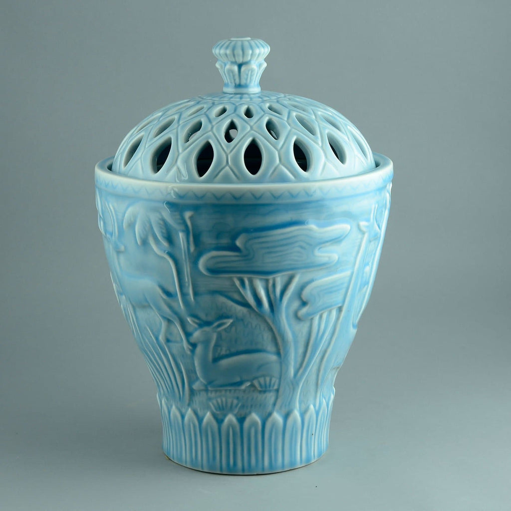 Gunnar Nylund for Rörstrand, large stoneware jar with glossy pale blue glaze N5477 - Freeforms