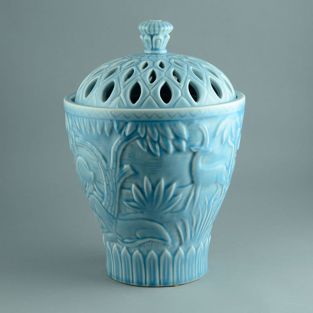 Gunnar Nylund for Rörstrand, large stoneware jar with glossy pale blue glaze N5477 - Freeforms