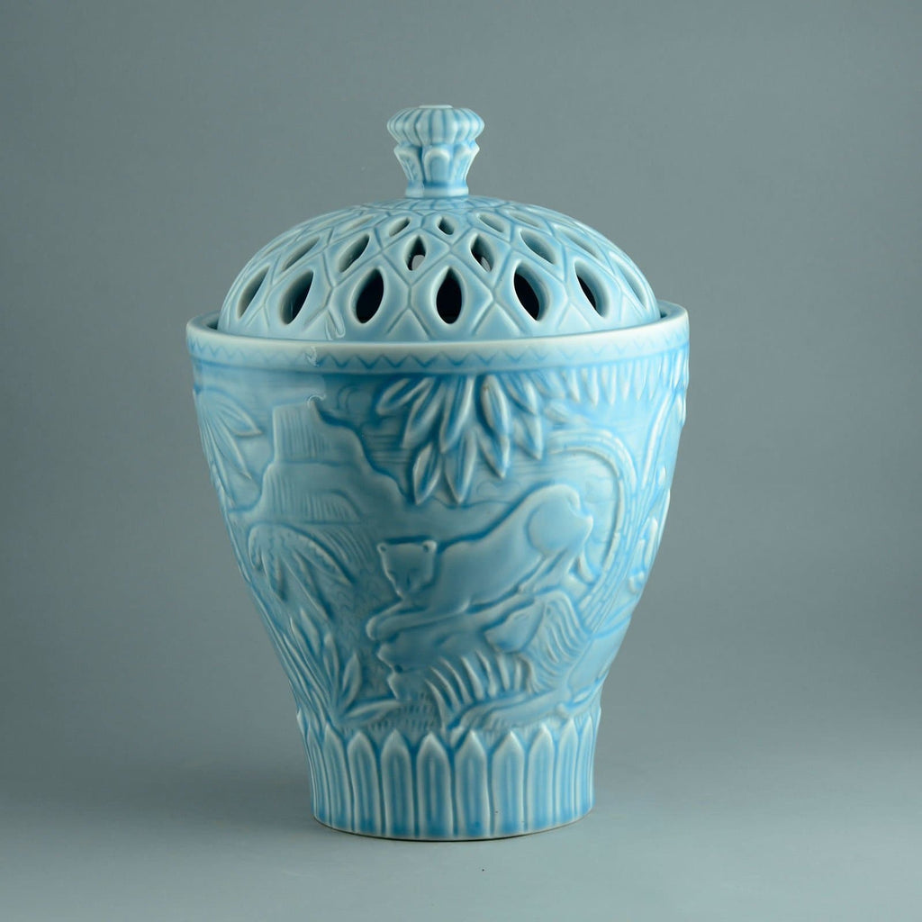 Gunnar Nylund for Rörstrand, large stoneware jar with glossy pale blue glaze N5477 - Freeforms