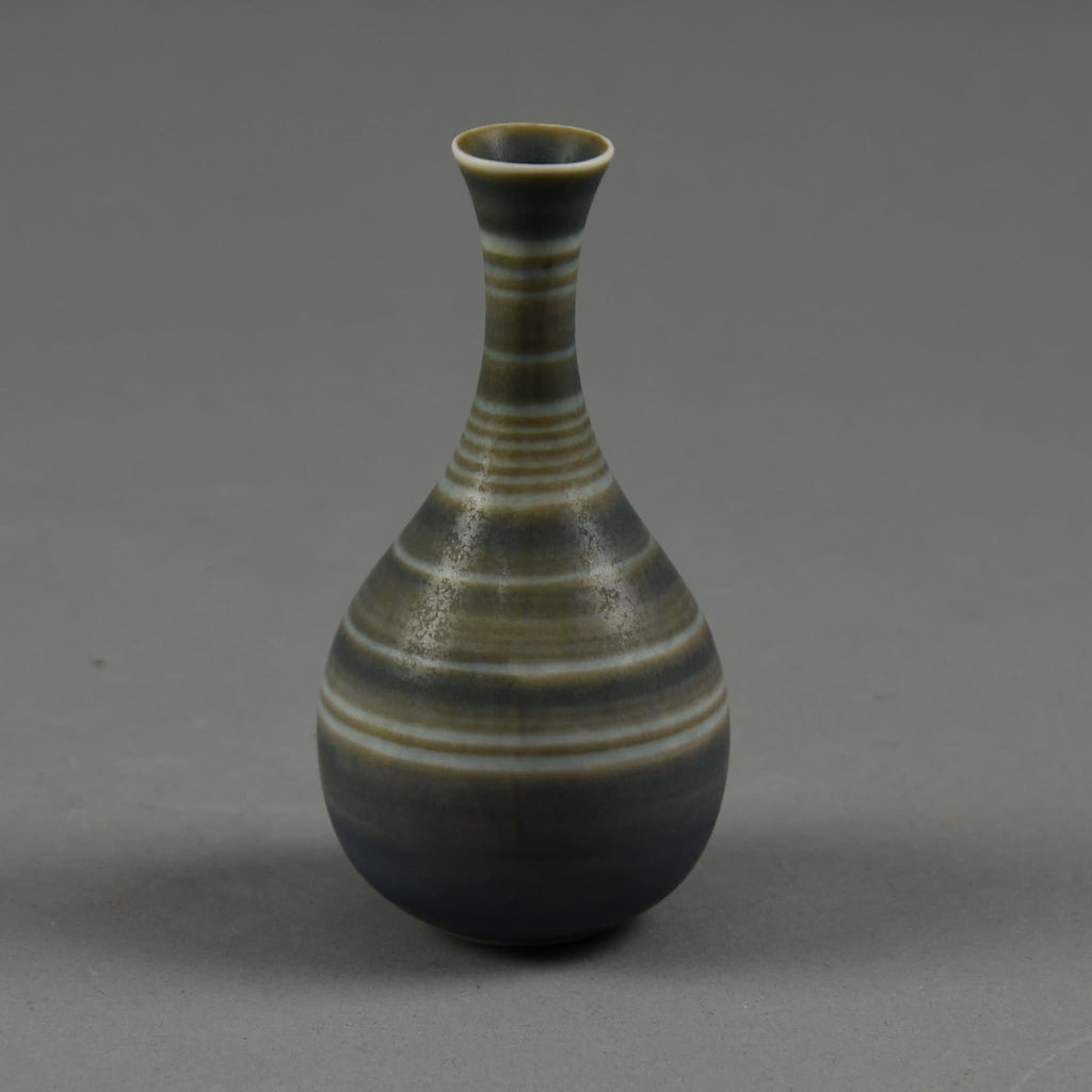 Gunnar Nylund for Rorstrand, miniature stoneware vase with gray and brown stripes E7009 - Freeforms