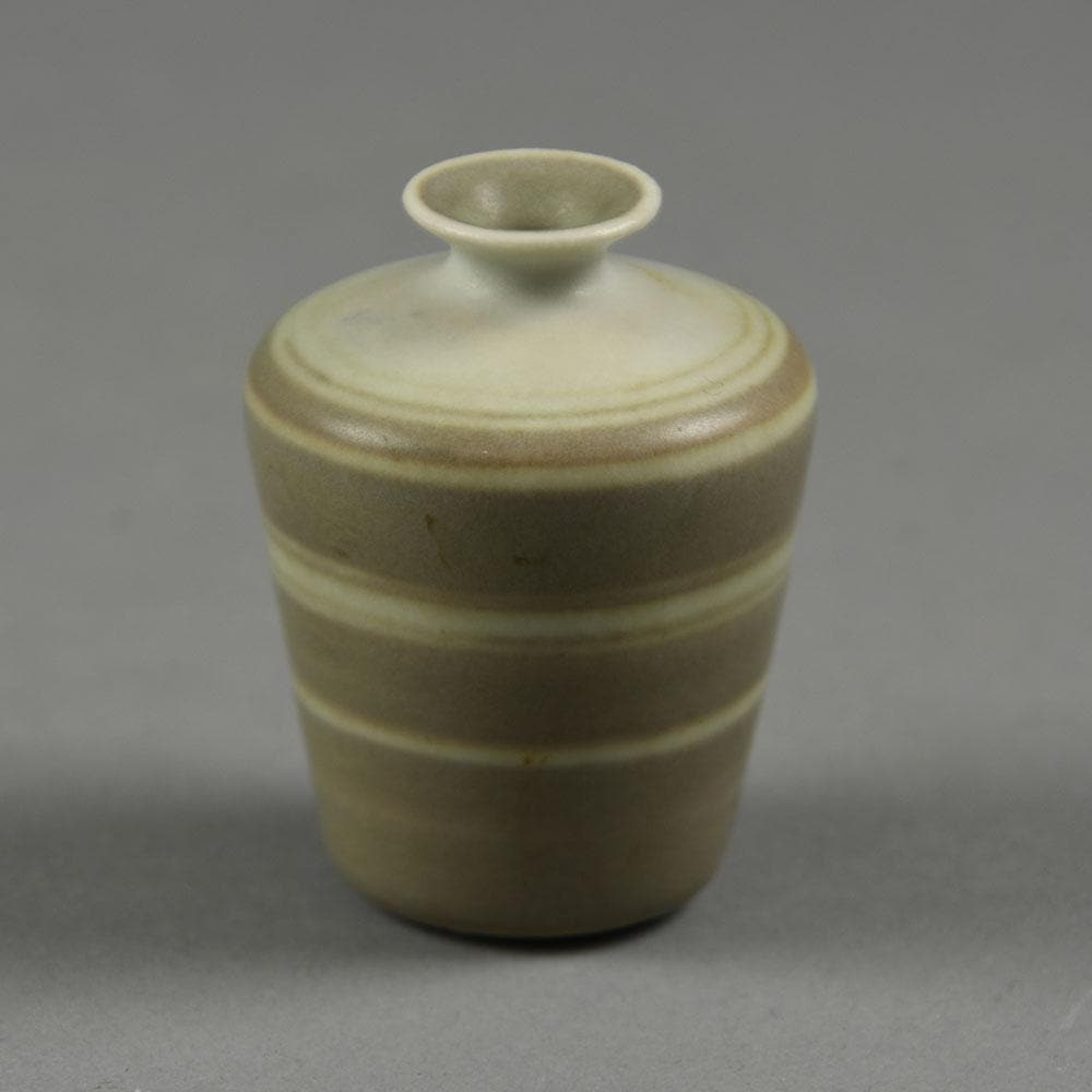 Gunnar Nylund for Rorstrand, miniature stoneware vase with gray and brown stripes F8187 - Freeforms