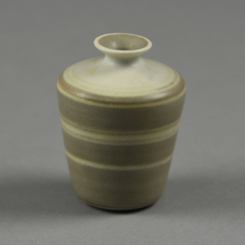 Gunnar Nylund for Rorstrand, miniature stoneware vase with gray and brown stripes F8187 - Freeforms