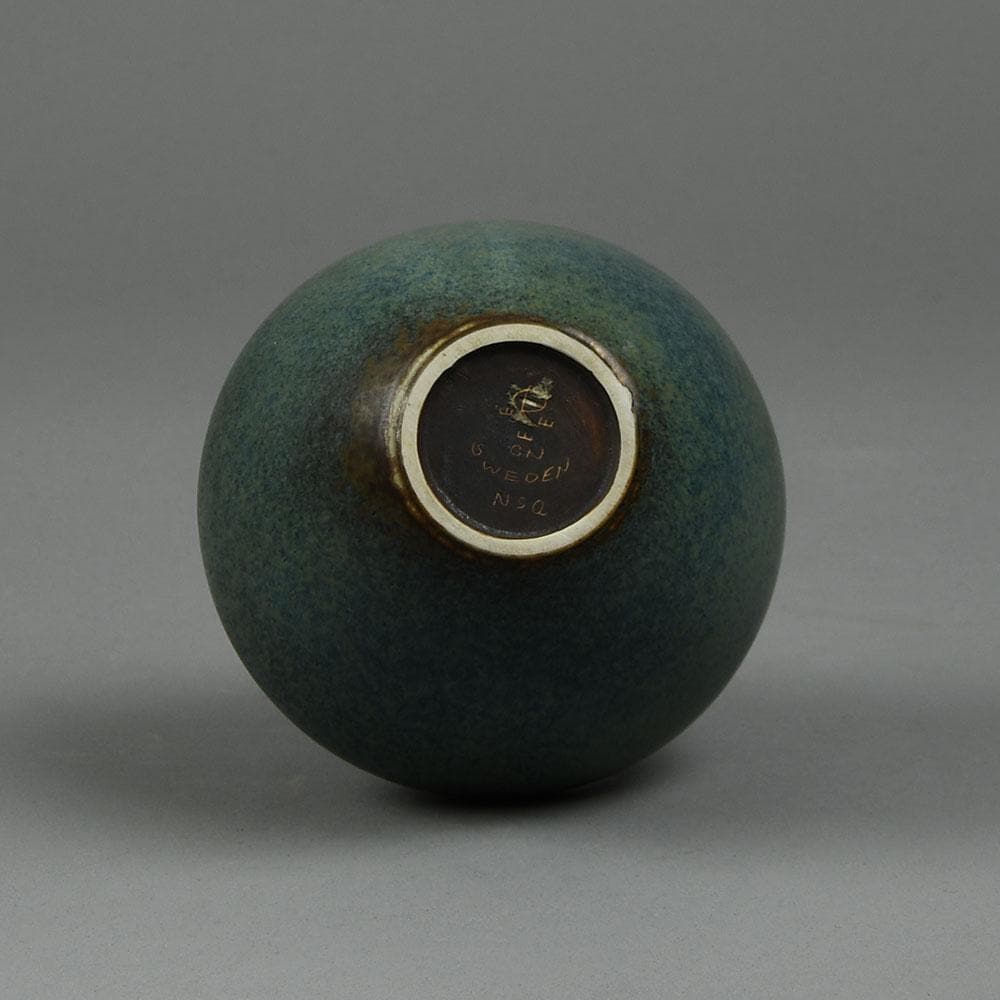 Gunnar Nylund for Rorstrand Stoneware vase with matte blue and olive glaze F8168 - Freeforms