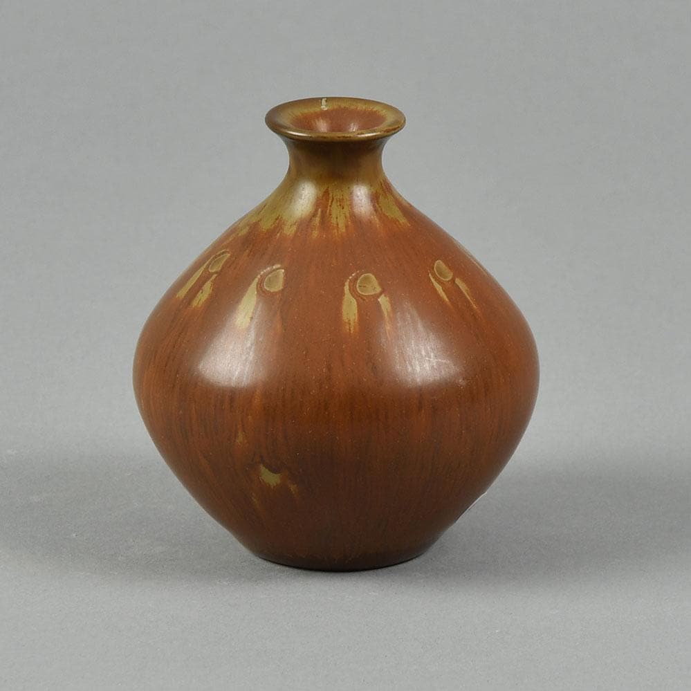 Gunnar Nylund for Rorstrand stoneware vase with reddish brown glaze F8262 - Freeforms