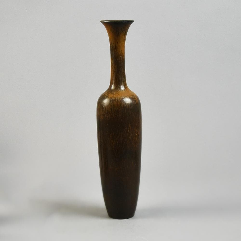 Gunnar Nylund for Rörstrand, tall ceramic vase with brown glaze G9057 - Freeforms