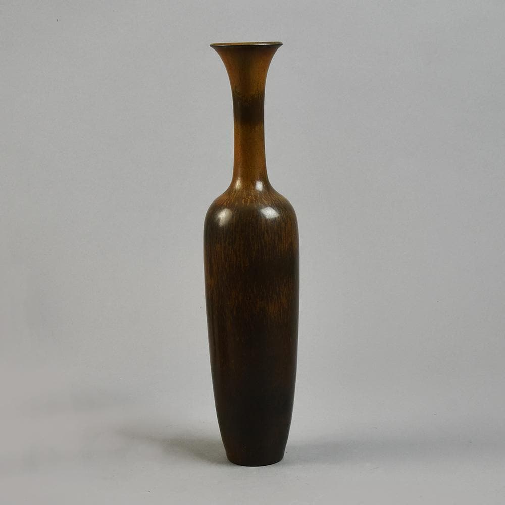 Gunnar Nylund for Rörstrand, tall ceramic vase with brown glaze G9057 - Freeforms