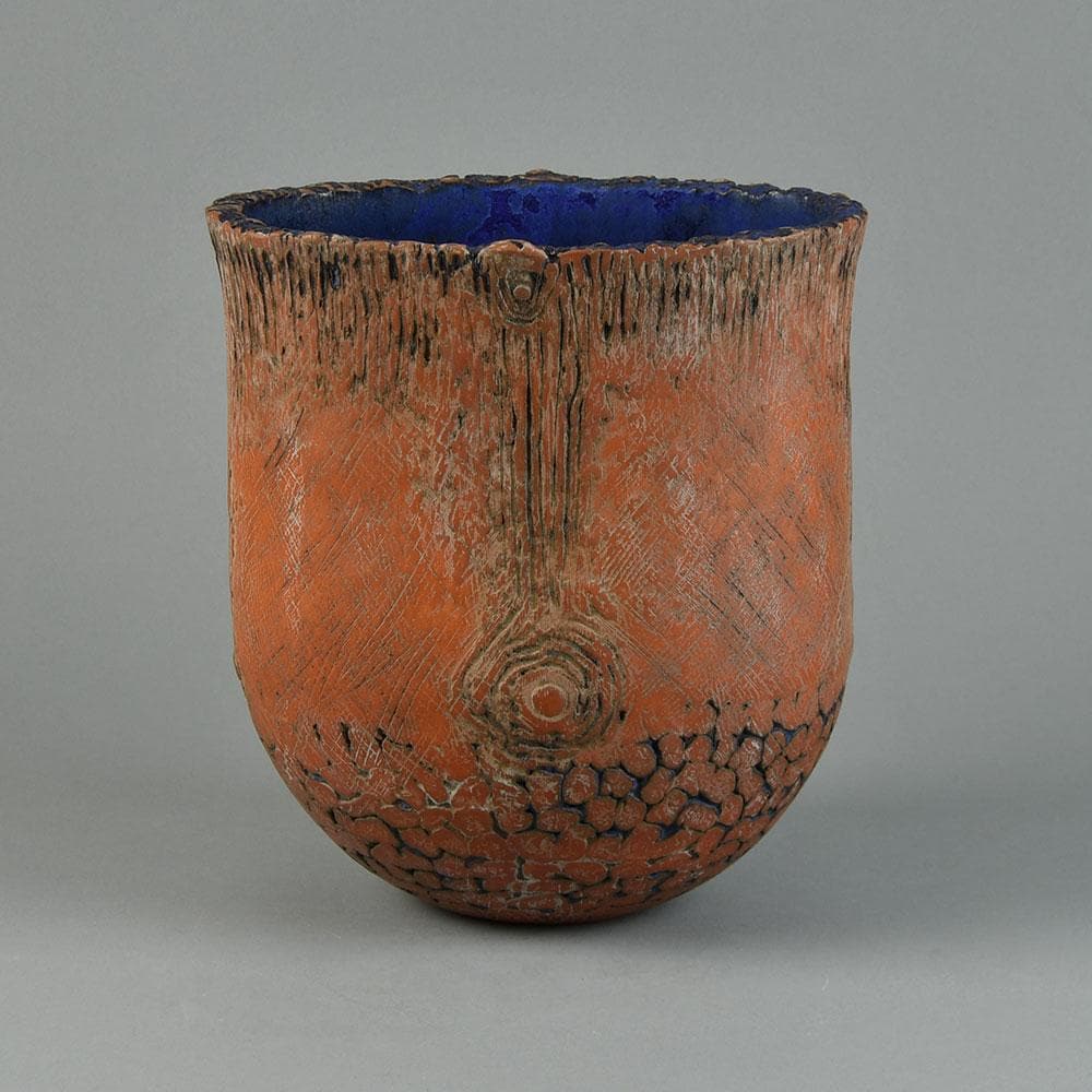 Hans de Jong, own studio, the Netherlands, vase in terra-cotta and blue glaze G9318 - Freeforms