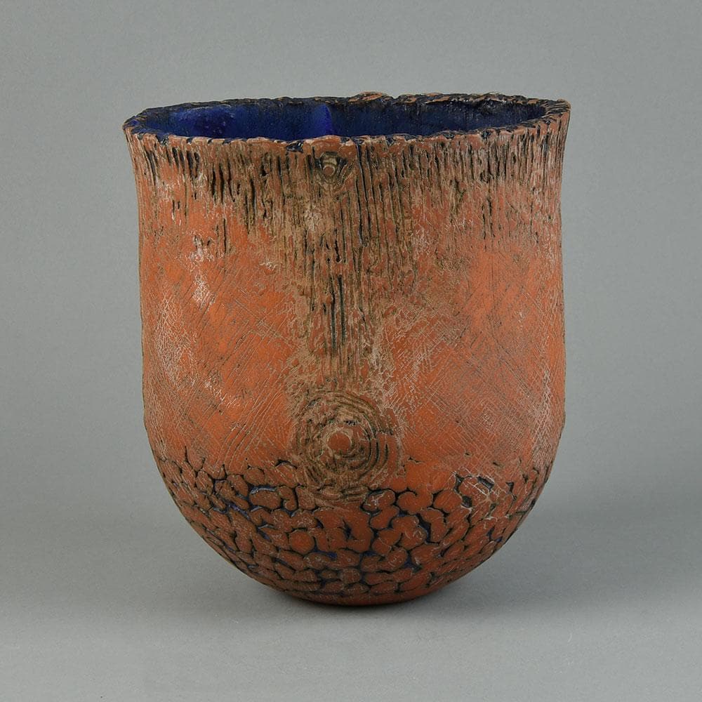 Hans de Jong, own studio, the Netherlands, vase in terra-cotta and blue glaze G9318 - Freeforms