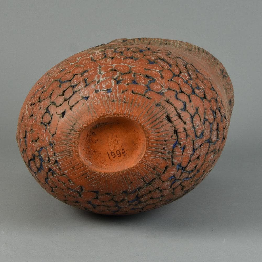 Hans de Jong, own studio, the Netherlands, vase in terra-cotta and blue glaze G9318 - Freeforms