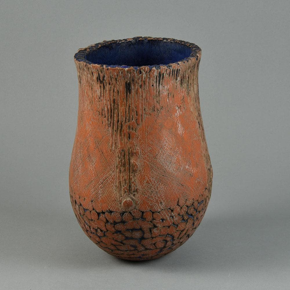 Hans de Jong, own studio, the Netherlands, vase in terra-cotta and blue glaze G9318 - Freeforms