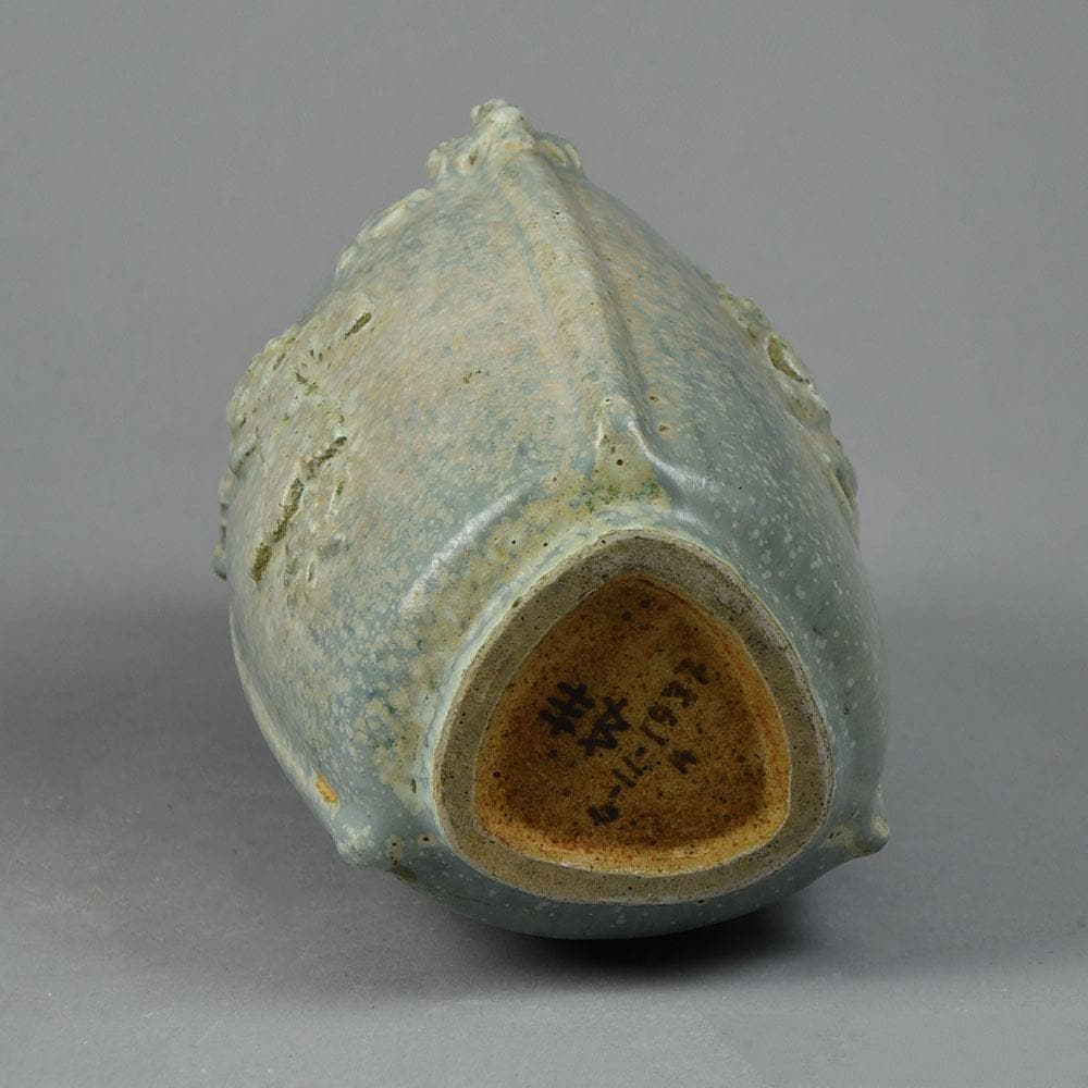 Hans Hansen and Bode Willumsen, Royal Copenhagen , Denmark, three sided vase with light blue crystalline glaze G9088 - Freeforms