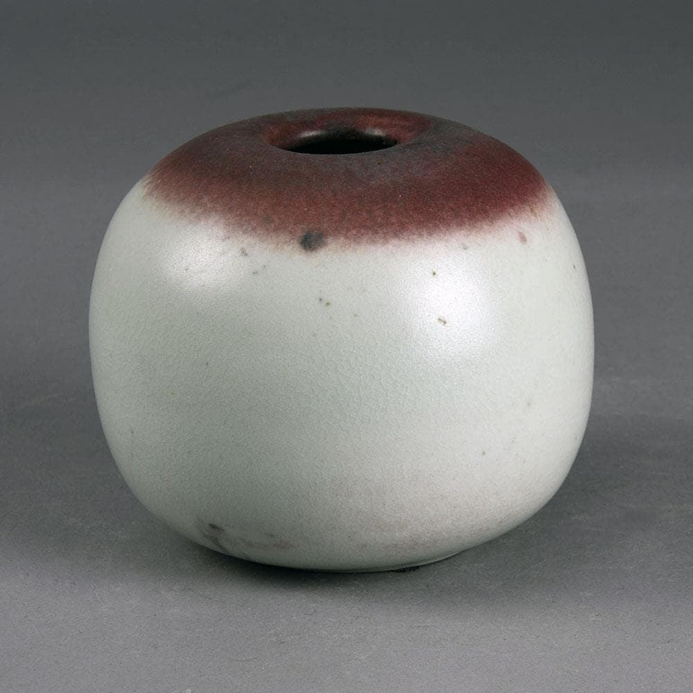 Horst Nagel, own studio, Germany, unique round vase with pink and white glaze E7265 - Freeforms