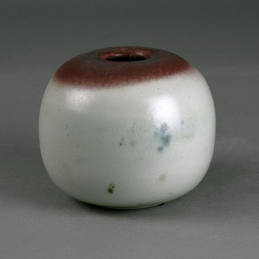 Horst Nagel, own studio, Germany, unique round vase with pink and white glaze E7265 - Freeforms
