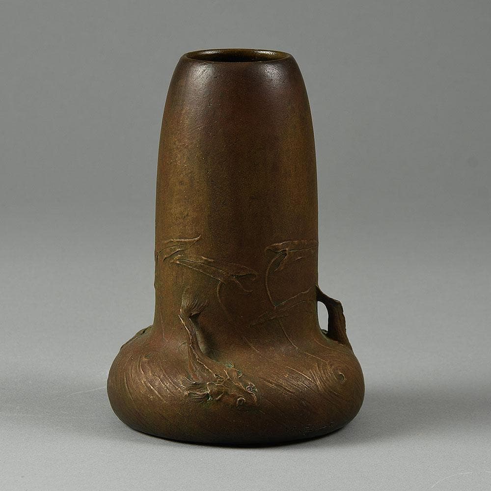Hugo Elmquist, Sweden, bronze art nouveau vase with fish B3232 - Freeforms