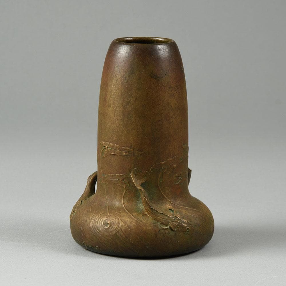 Hugo Elmquist, Sweden, bronze art nouveau vase with fish B3232 - Freeforms