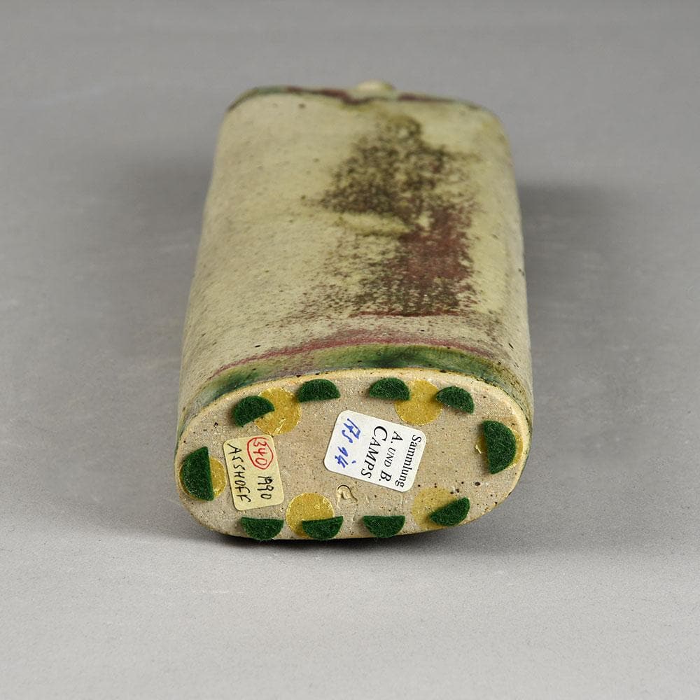 Ingeborg and Bruno Asshoff, Germany, stoneware flattened bottle vase F8015 - Freeforms