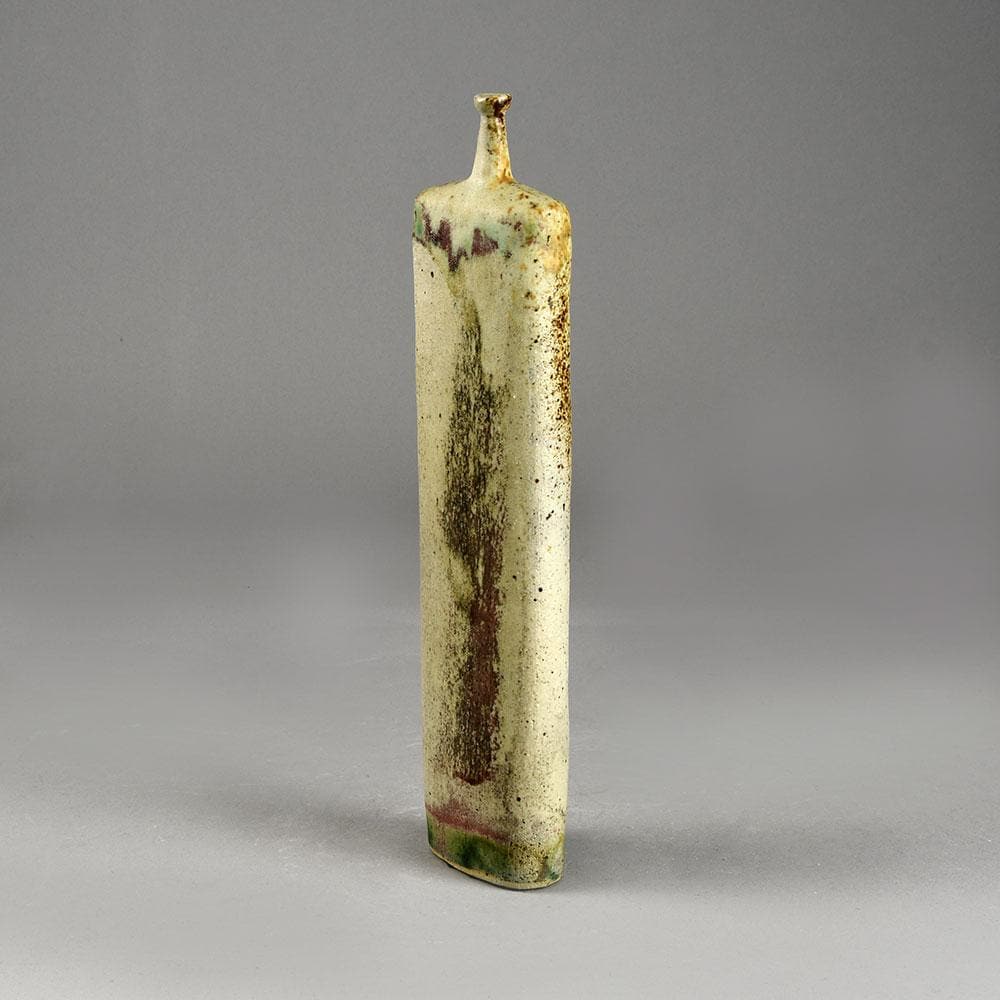 Ingeborg and Bruno Asshoff, Germany, stoneware flattened bottle vase F8015 - Freeforms