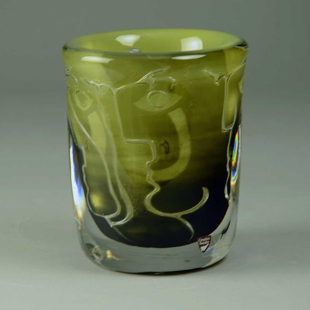 Ingeborg Lundin for Orrefors "Faces" ariel vase in green C5441 - Freeforms