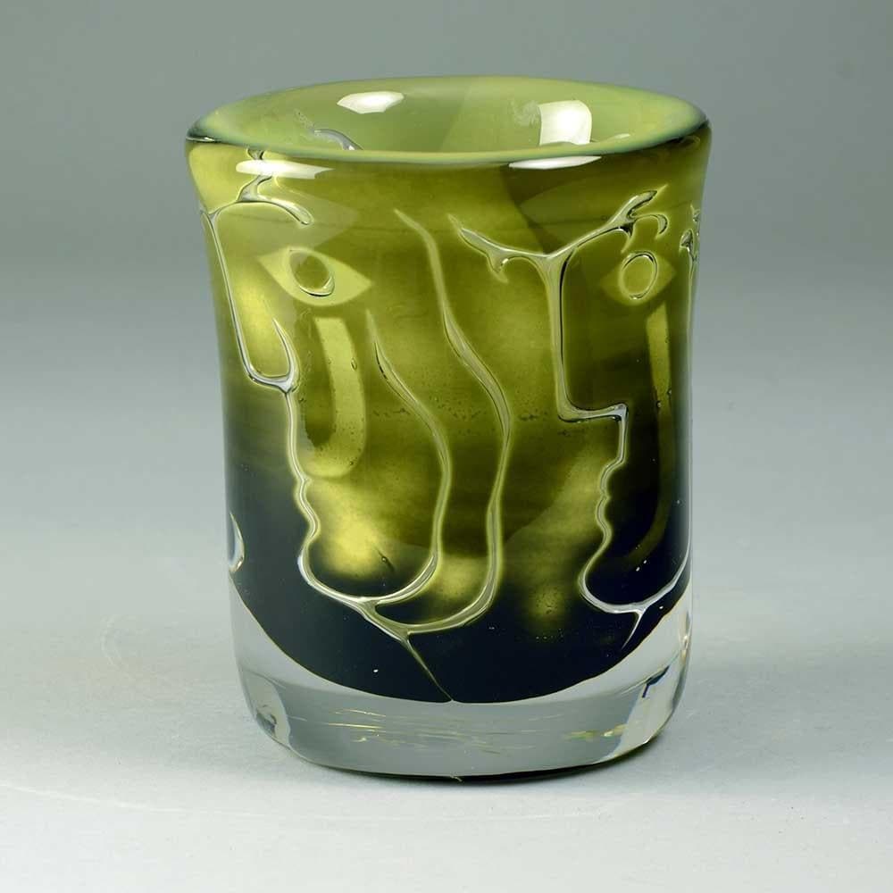 Ingeborg Lundin for Orrefors "Faces" ariel vase in green C5441 - Freeforms