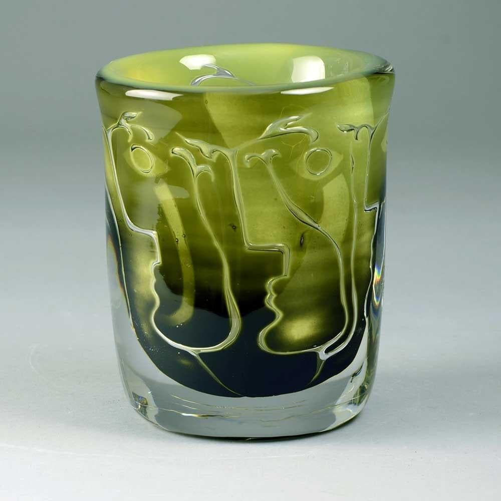 Ingeborg Lundin for Orrefors "Faces" ariel vase in green C5441 - Freeforms