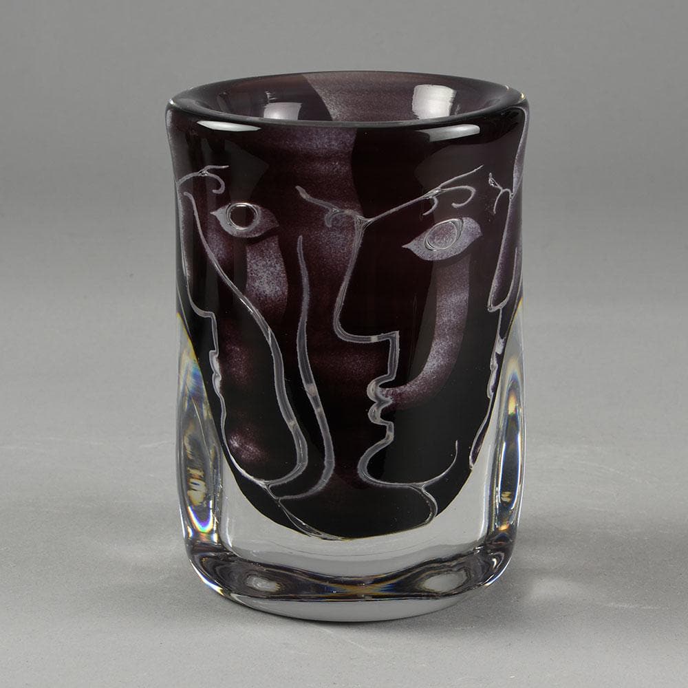 Ingeborg Lundin for Orrefors, Purple "Ariel" vase with faces F8051 - Freeforms